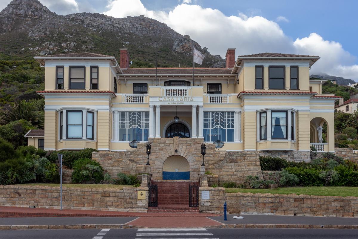 Cream Italianate façade of Casa Labia on Muizenberg Main Road